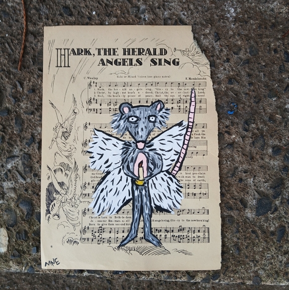 Hand Crafted Other - Angel Possum Painting Folk Art Mixed Media